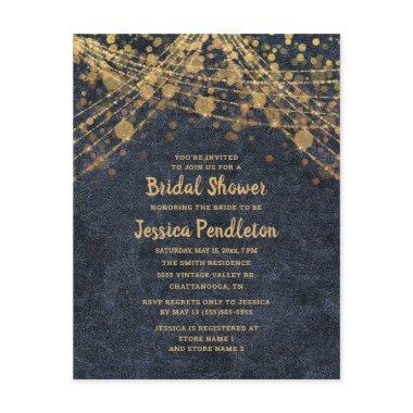 Elegant Navy Blue Gold String Lights Bridal Shower Invitations