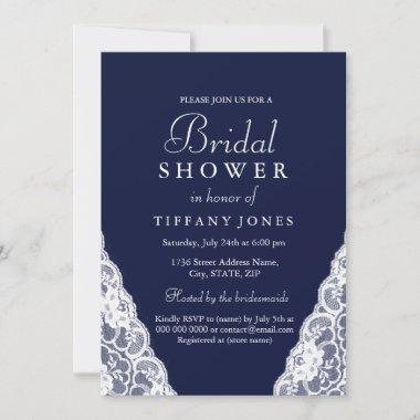 Elegant Navy Blue Lace Wedding Bridal Shower Invitations