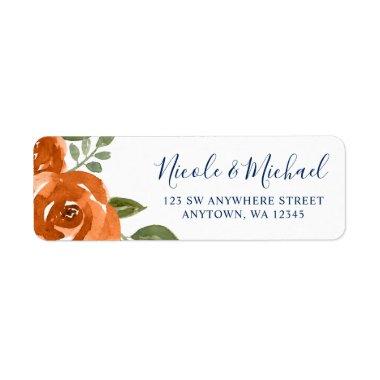 Elegant Navy Blue Orange Watercolor Floral Label