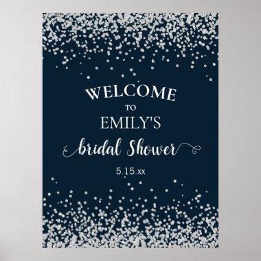 Elegant Navy Blue Silver Confetti Bridal Shower Poster