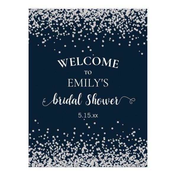 Elegant Navy Blue Silver Confetti  Poster