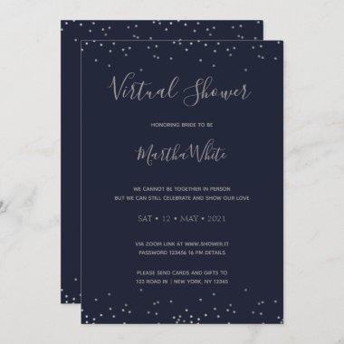 Elegant Navy Blue Silver Virtual Bridal Shower Invitations