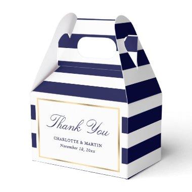Elegant Navy Blue Stripes Wedding Thank You Favor Boxes