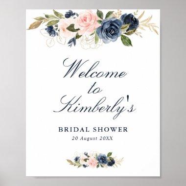 elegant navy & blush bridal shower welcome sign