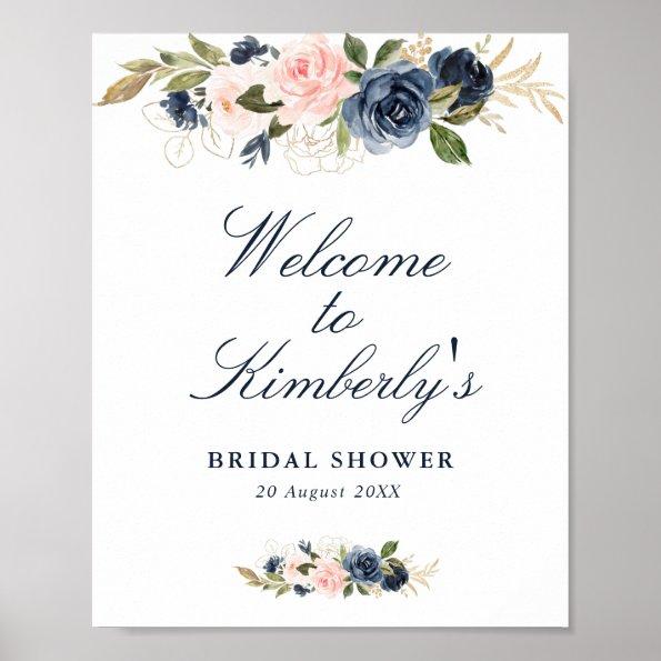 elegant navy & blush bridal shower welcome sign