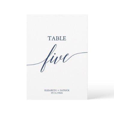 Elegant Navy Calligraphy Table Five Table Number