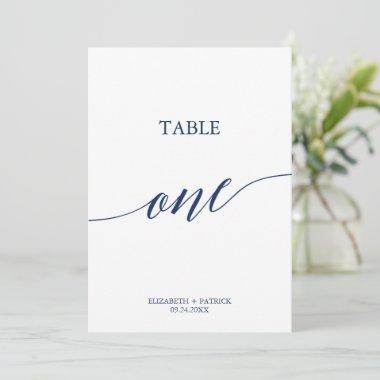 Elegant Navy Calligraphy Table One Table Number