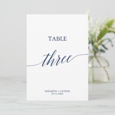 Elegant Navy Calligraphy Table Three Table Number