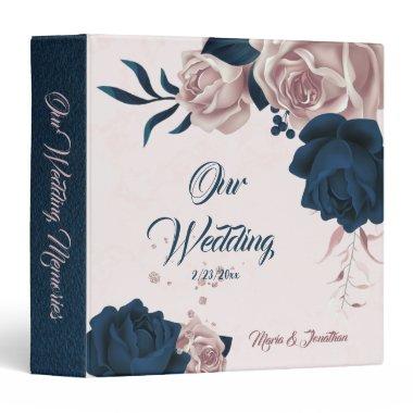 Elegant navy & dusty rose floral photo album 3 ring binder