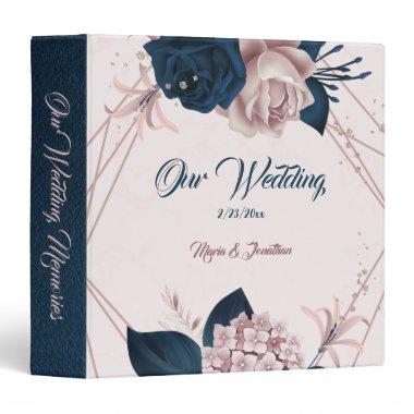 Elegant navy & dusty rose floral photo album 3 ring binder