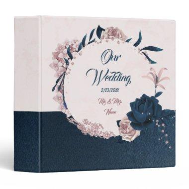 Elegant navy & dusty rose floral photo album 3 ring binder