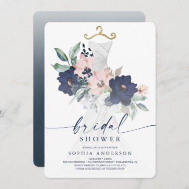 Elegant Navy Floral Bridal Shower Invitation Invitations