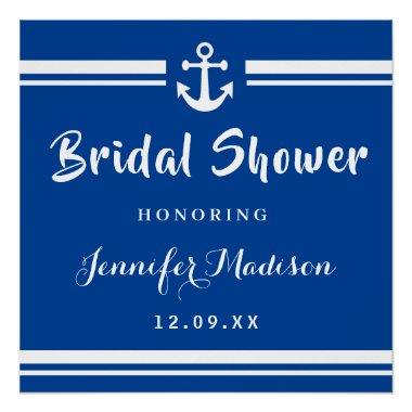 Elegant Navy Nautical anchor bridal shower Poster