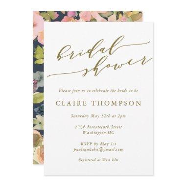 Elegant Navy Watercolor Floral Gold