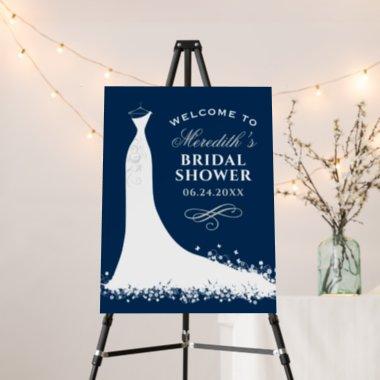 Elegant Navy Wedding Gown Bridal Shower Welcome Foam Board