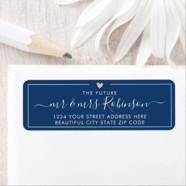 Elegant Navy White Script Wedding Return Address Label