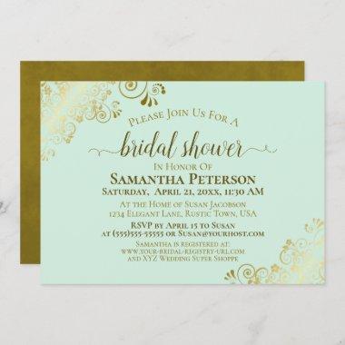 Elegant Neo Mint Green & Gold Lace Bridal Shower Invitations