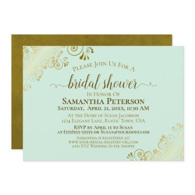 Elegant Neo Mint Green & Gold Lace Bridal Shower Invitations