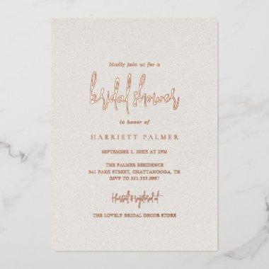 Elegant Neutral Beige Bridal Shower Rose Gold Foil Invitations