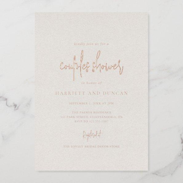 Elegant Neutral Beige Couples Shower Rose Gold Foil Invitations