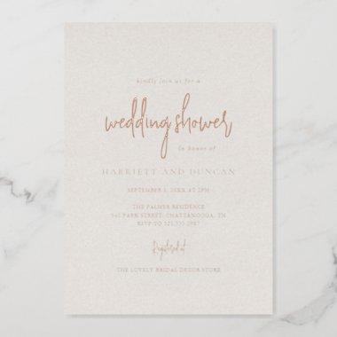 Elegant Neutral Beige Wedding Shower Rose Gold Foil Invitations