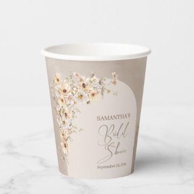 Elegant neutral earthy color wildflowers boho arch paper cups