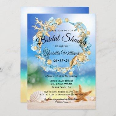 Elegant Ocean Beach Starfish Shell Bridal Shower Invitations
