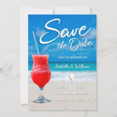 Elegant Ocean Beach Summer Drink Save the Date