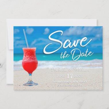 Elegant Ocean Beach Summer Drink Save the Date