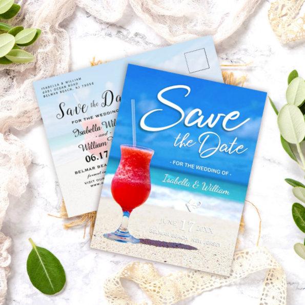 Elegant Ocean Beach Summer Drink Save the Date Announcement PostInvitations