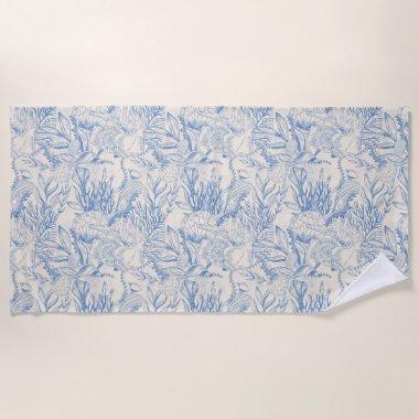 Elegant oceane blue toile beach towel