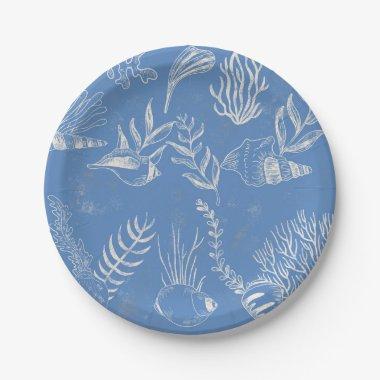 Elegant oceane blue toile paper plates