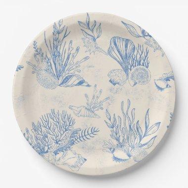 Elegant oceane blue toile paper plates