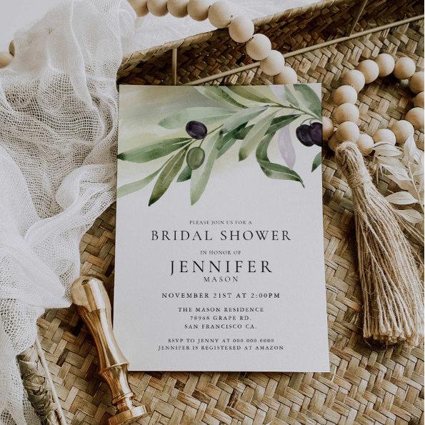 Elegant Olive Branch Bridal Shower Invitations