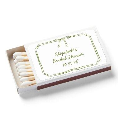 Elegant Olive Green Hand Drawn Bow  Matchboxes