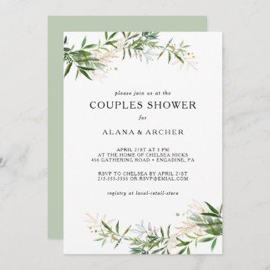 Elegant Olive Greenery Couples Shower Invitations