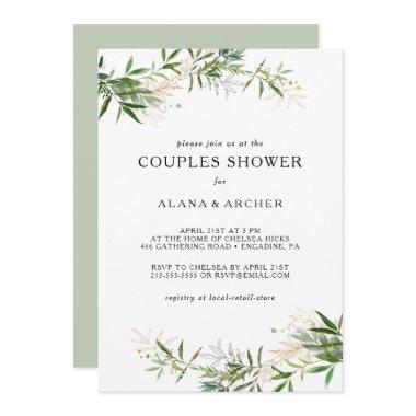 Elegant Olive Greenery Couples Shower Invitations