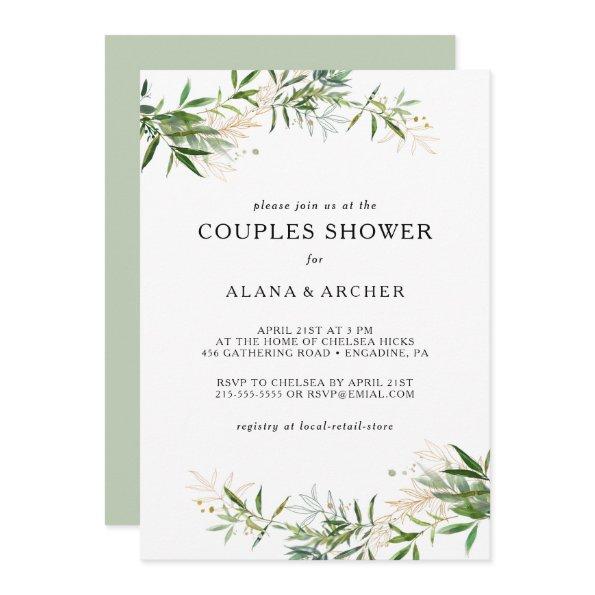 Elegant Olive Greenery Couples Shower Invitations