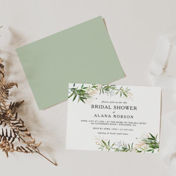Elegant Olive Greenery Horizontal Bridal Shower In Invitations
