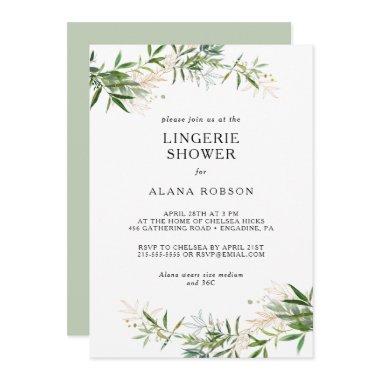 Elegant Olive Greenery Lingerie Shower Invitations