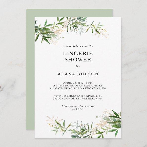 Elegant Olive Greenery Lingerie Shower Invitations