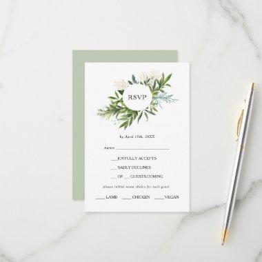 Elegant Olive Greenery Menu Choice RSVP Card