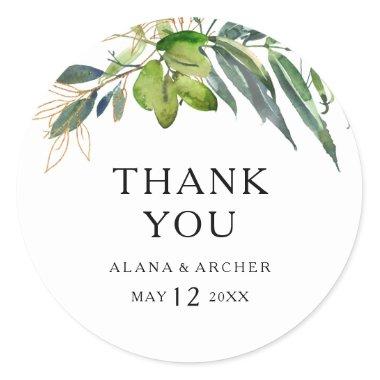 Elegant Olive Greenery Thank You Wedding Favor Classic Round Sticker
