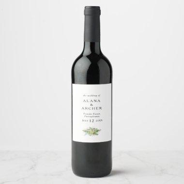 Elegant Olive Greenery Wedding Wine Label