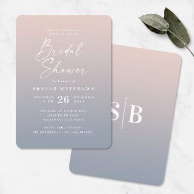 Elegant Ombre Blush Pink & Blue Bridal Shower Invitations