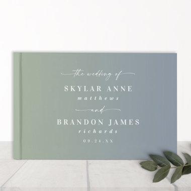 Elegant Ombre Dusty Blue & Leaf Green Wedding Guest Book
