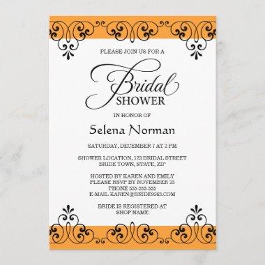 Elegant orange and black damask bridal shower Invitations