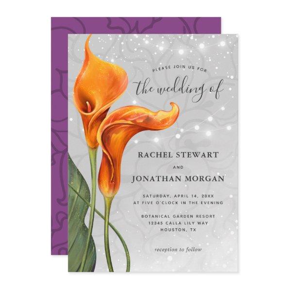 Elegant Orange Calla Lily Watercolor Wedding Invitations