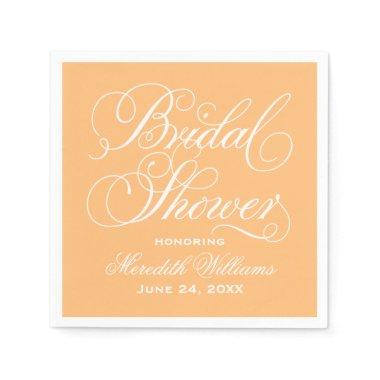 Elegant Orange Calligraphy Wedding Bridal Shower Paper Napkins