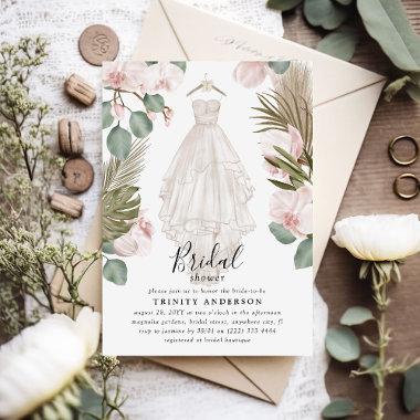 Elegant Orchid Boho Dry Leaves Bridal Shower Invitations